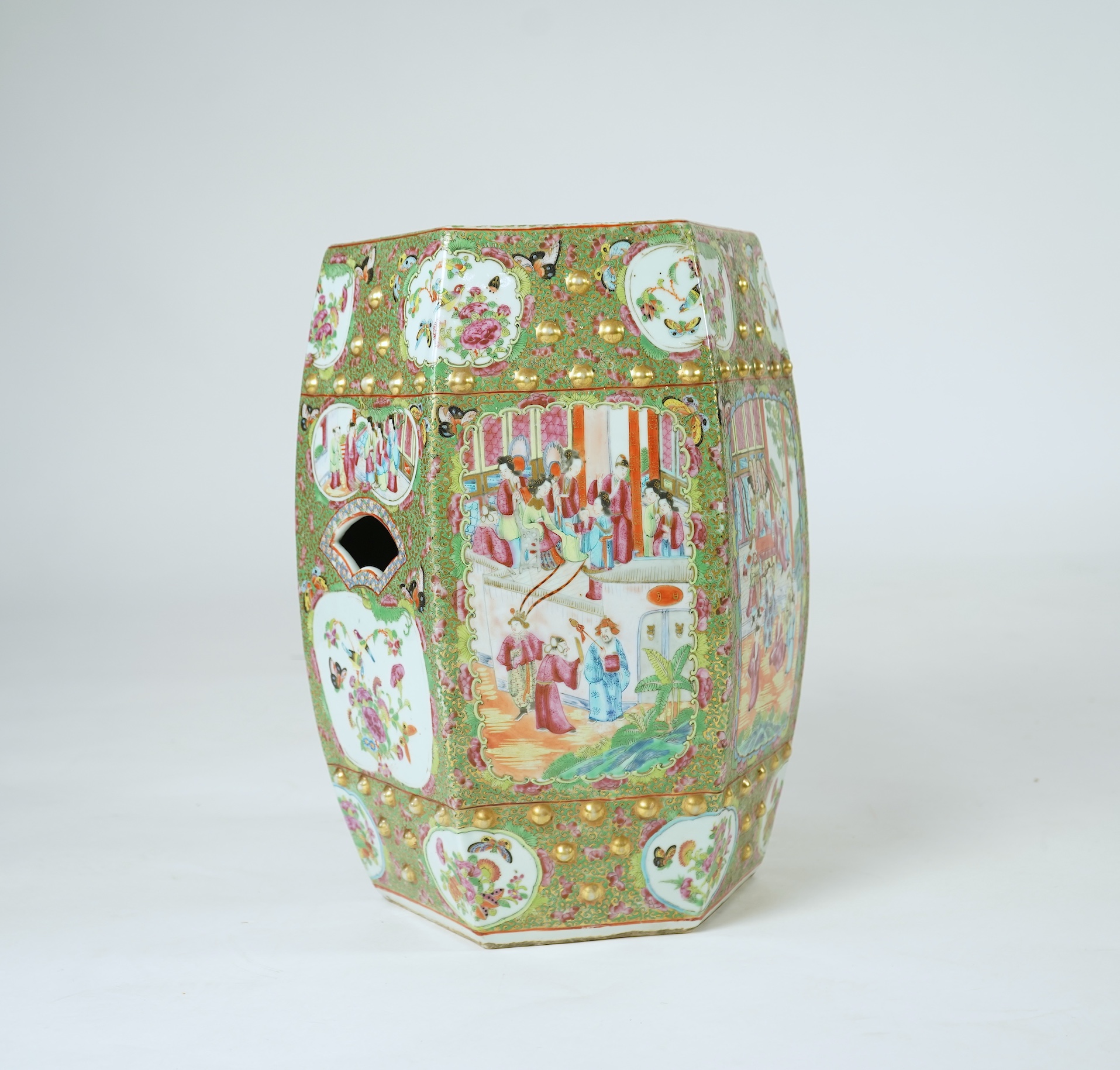 A Chinese famille rose hexagonal garden seat, mid 19th century